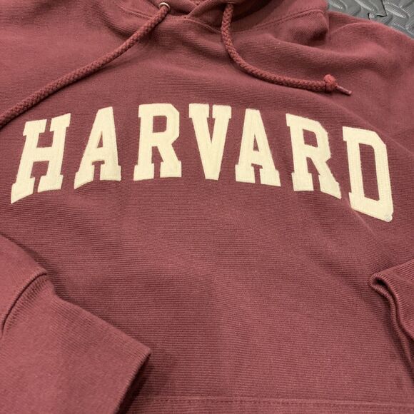 Champion Harvard Hoodie Adult Medium Maroon Reverse Weave Cut Neck Pullover - Picture 2 of 8